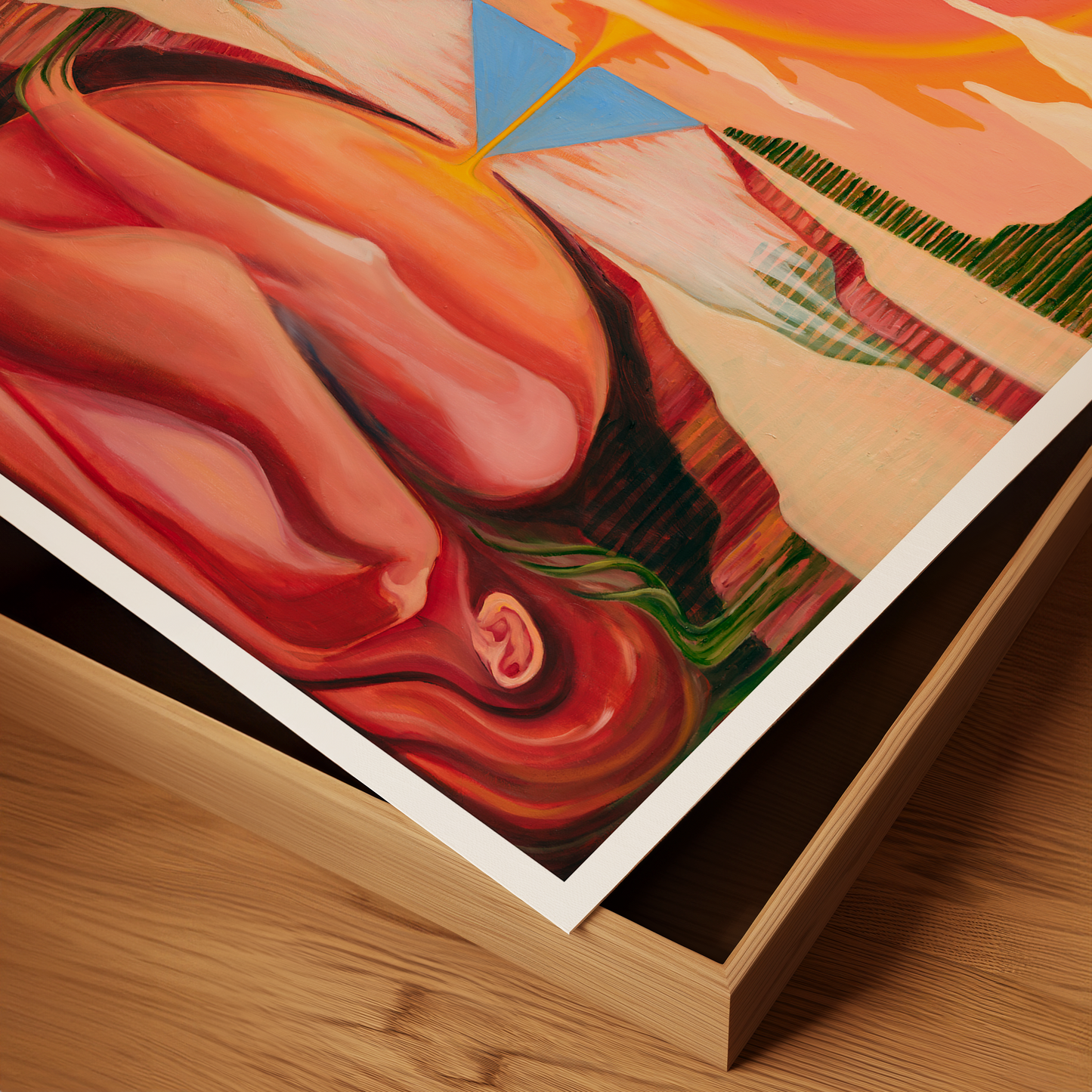 Colorful abstract painting on a wooden surface