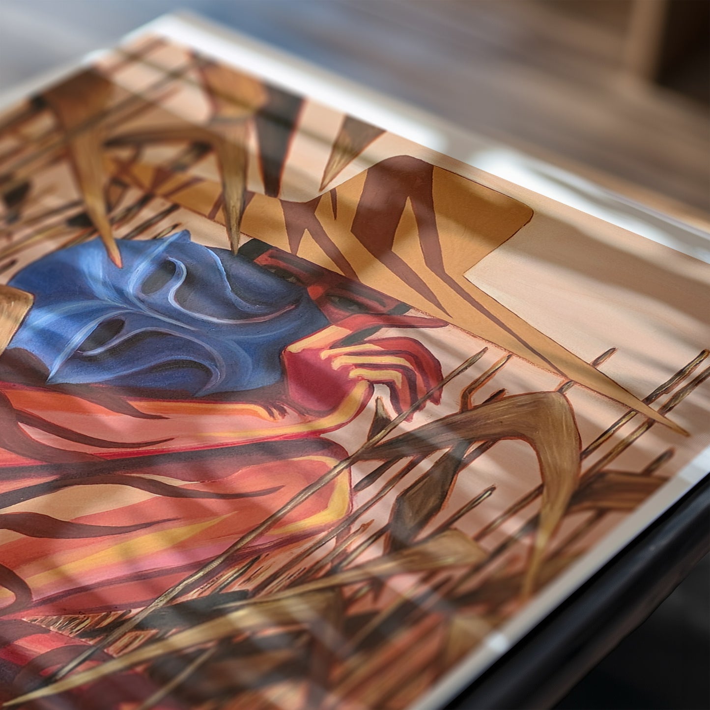 Colorful abstract design on a textured surface